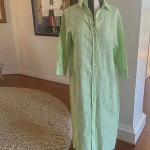 Olivvi Linen/Cotton Blend Green Striped Maxi Dress XS Cottagecore Coastal Chic